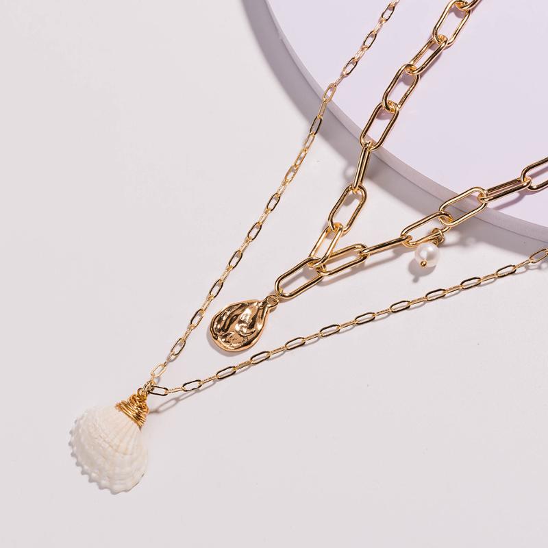 

Chains Shell Gourd Opal Pendant Necklace For Women Titanium Steel Chain Vintage Gifts Wedding Party Jewelry Boho, Silver