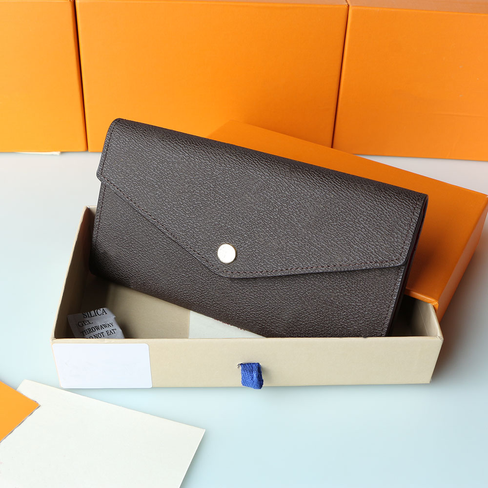 

PORTEFEUILLE SARAH WALLET High Quality Women Classic Envelope-style Long Wallets Purse Credit Card With Gift Box For Men Leather bags, Brown grid