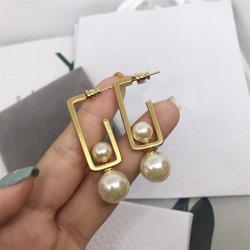 

New 2021 Luxurys Designers Earrings Jewelry Womens Pearl Earring Designer D Letter Gold Ear Stud Women Fashion Studs With Box 21082306ZY, Golden;silver