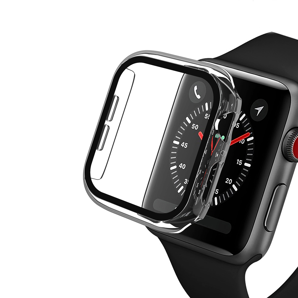 

Protective Hard Case with Tempered Glass Film Screen Protector for Apple Watch Series 4/5 40mm/44mm Smartwatch Full Cover Bumper