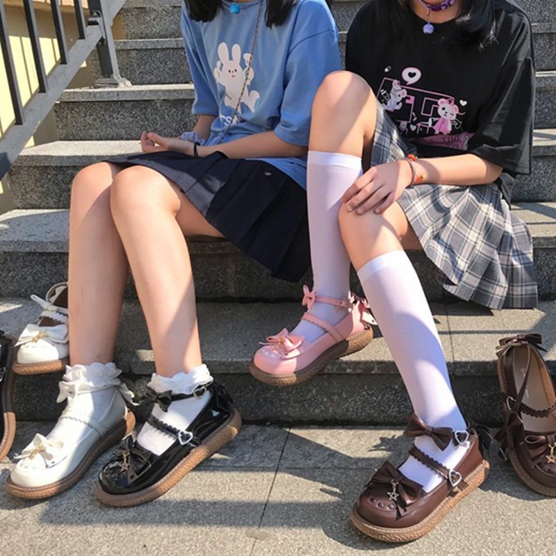 

Lolita Low-heel Apartments Platform Shoes Kawaii Anime Cosplay Play Toe Round Tea Fivela Bowknot Sweet Japanese Girls Dofo