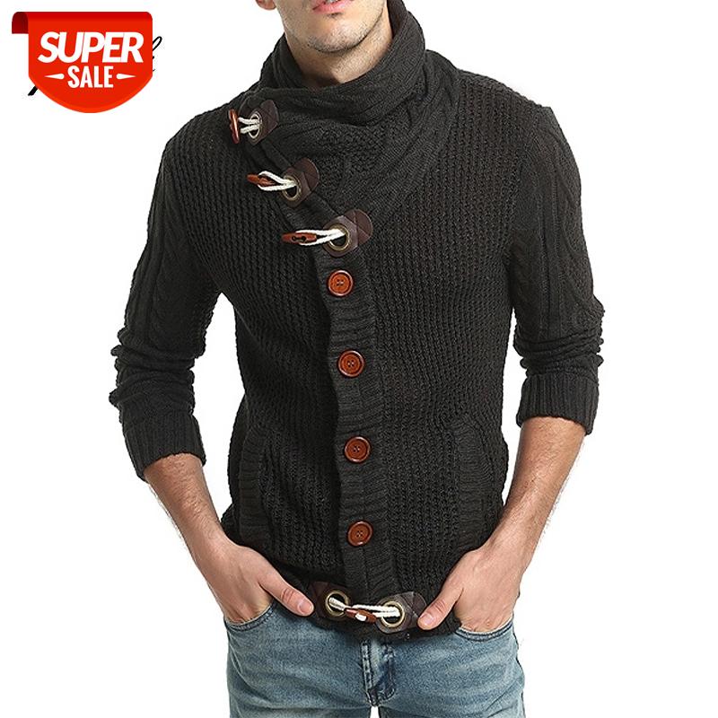 

New Cardigan Slim Turtlemeck Sweaters Men 2018 Hip Hop Casual Knitted Pullover Sweater Male Fashion Horns Buckle Sweater Thick #cf9h, White;black