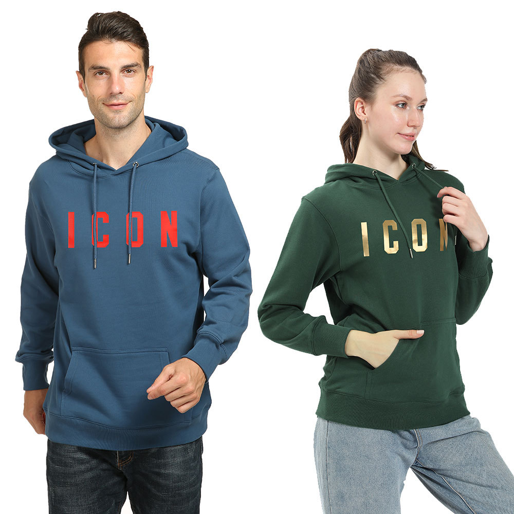 

Autumn/Winter Hoodie [ICON] Letter Printing Long Sleeve Warm Hooded Sweater Loose Large Size Sweatshirt Pullover Men's and Women's Fashion Coat, Customize