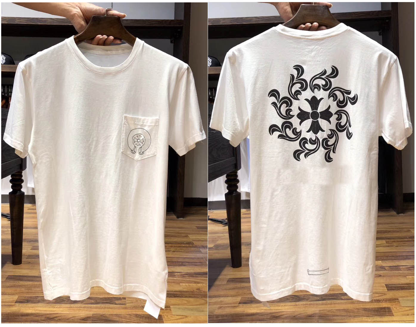 

Summer Mens T Shirt Fashion High Quality Blackletter Letter Pattern Printed Classic Woman Short Sleeve pocket Tees, White;black
