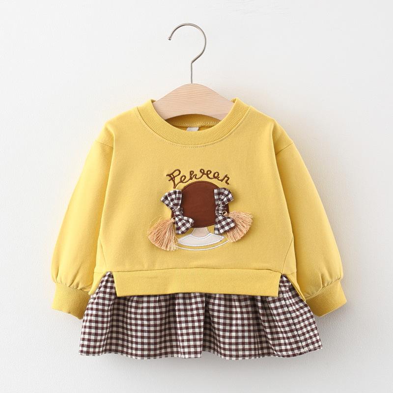 

Girl's Dresses 2021 Children Clothing Girls Skirts Spring And Autumn Infant Baby Long-Sleeved Cartoon Sweater Dress, Red;yellow