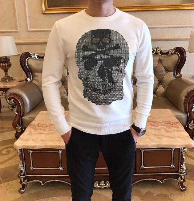 

2021 Men's Diamond Stone Sweaters Winter Male Fashion Sportswear White and Black New Design 324b, Sky blue