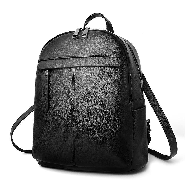 

New Simple PU Leather Backpack Fashion Women Solid Color Backpack, Black