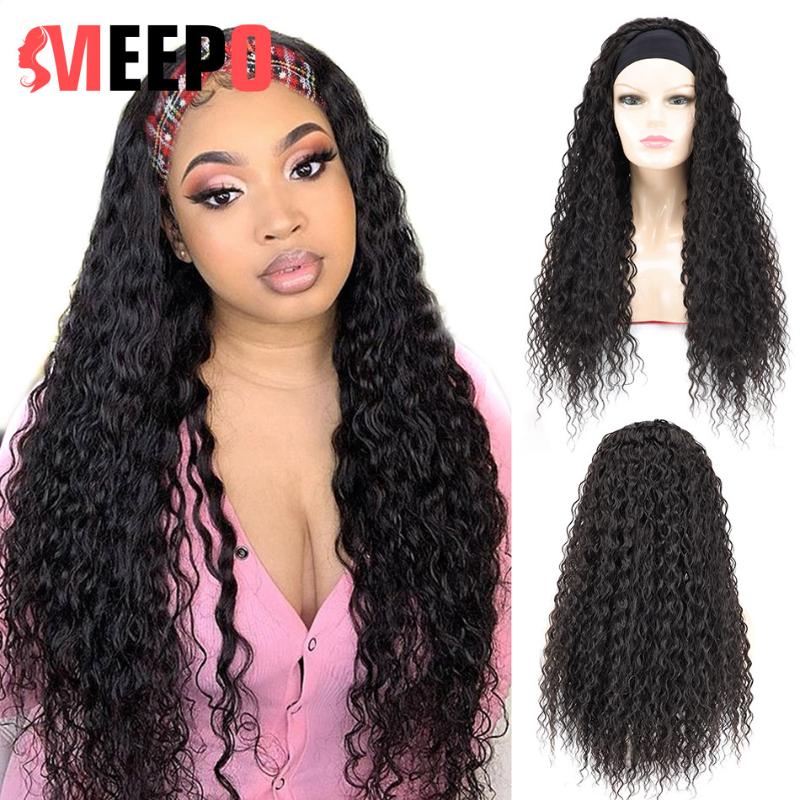 

Synthetic Wigs MEEPO 28Inch Long Water Curly Ice Headband High Density Wig With For Women No Glue Sew In