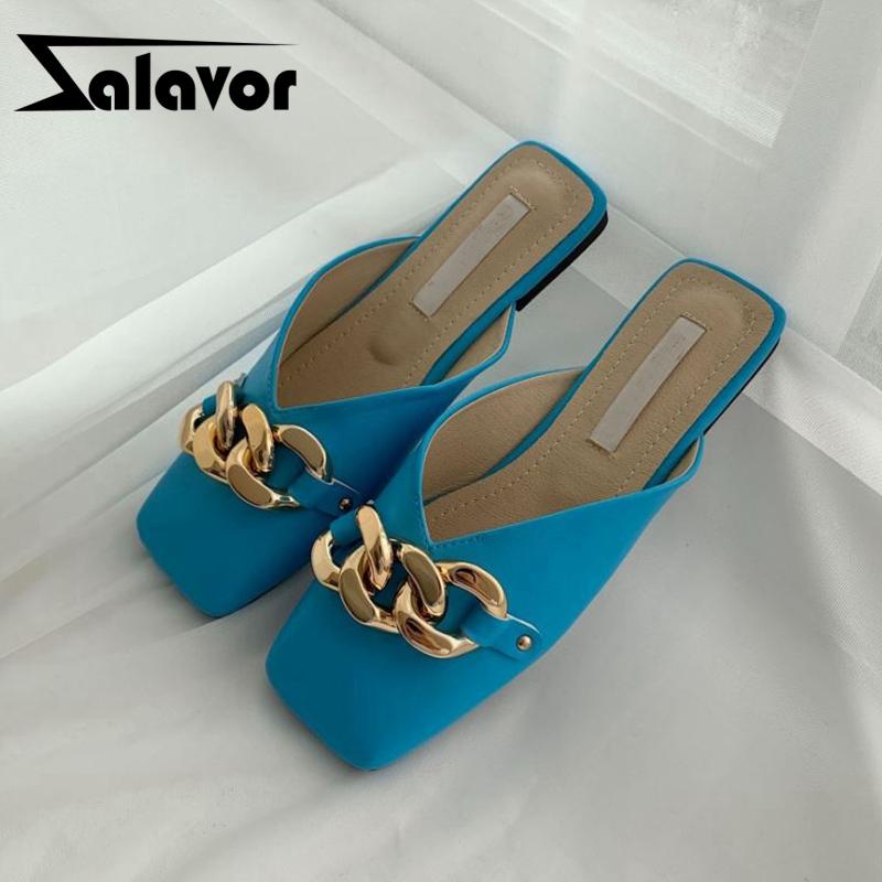 

Slippers ZALAVOR 2022 Women Sandals Shoes Summer Fashion Flat Heel Metal Chains Loafers Casual Daily Ladies Footwear Size 35-39, Rose red