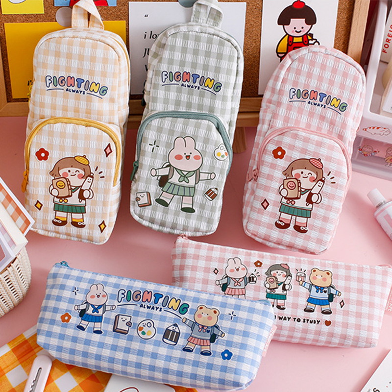 

Cute Plaid Pattern Pencil Case Bags Large Capacity Kawaii Lovely Penciles Bag Pencilcase Storage Cartoon Students School Office Supplies wzg TL0718