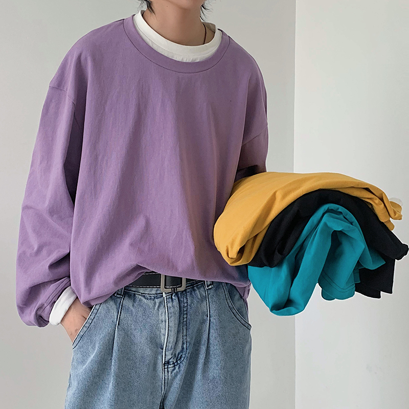 

2021 New Men's Long Sleeve Loose Coats Clothes Pullover Fashion Hoodies Cotton Casual Clothing Round Collar Sweatshirts Size M-2xl Vvf7, Violet