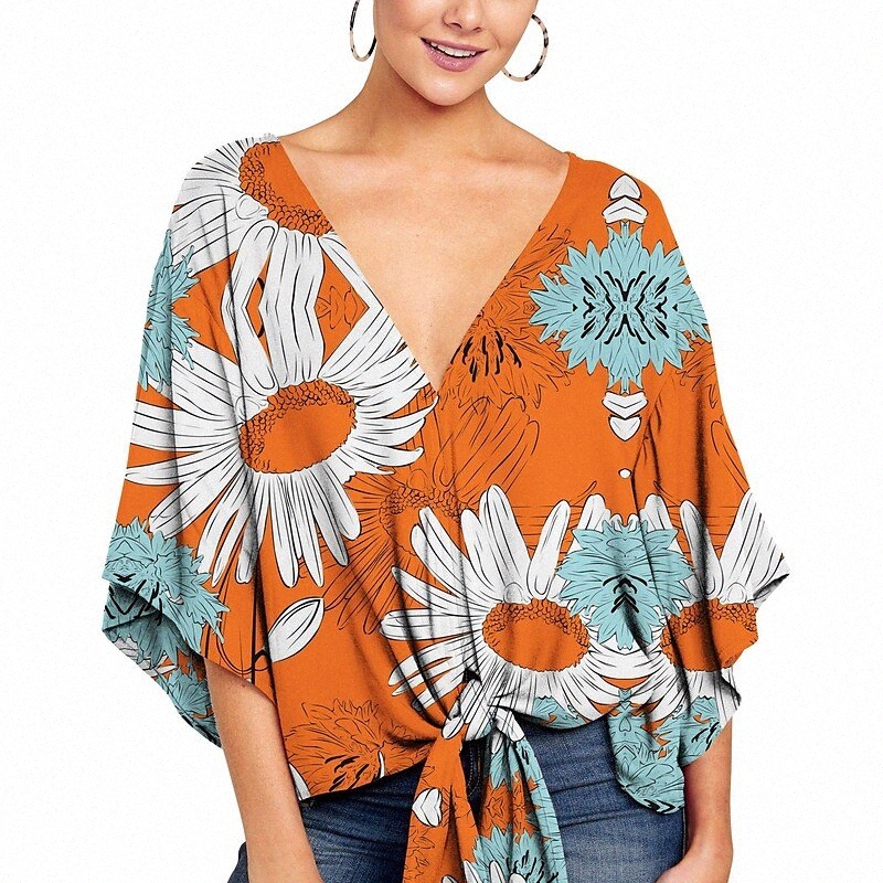 women's Boho Blouse Shirt Plaid Camouflage Color Block Lace up Patchwork Print V Neck Bohemian Style Elegant Streetwear Tops Batwing Sleeve Loo