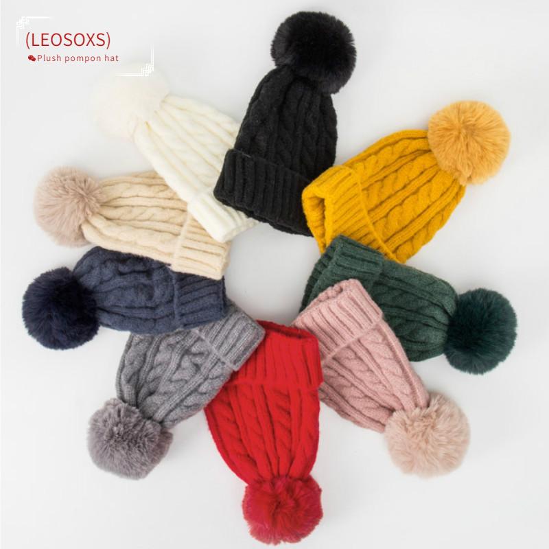 

Berets Women Skullies Beanie Winter Faux Fur Pom Poms Hat Hats For Girls Soft Knitted Wholesale, Black