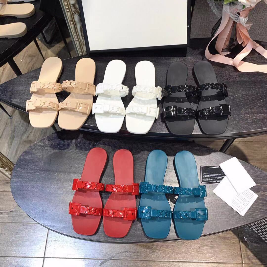 

2021 Designer Women Rubber Slippers Sandals Fashion Flat Jelly Slides beach Slipper 5 Colors Red green Black White Apricot Summer Ladies Flip Flop 35-41, Box are not sold separately {don't pay}