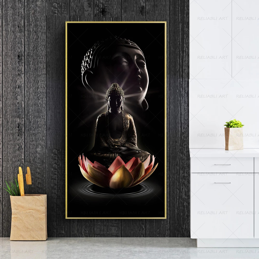 

Modern Buddha Wall Art Zen Picture Posters and Prints Canvas Bodhisattva on Lotus Painting for Living Room Home Cuadros Decor