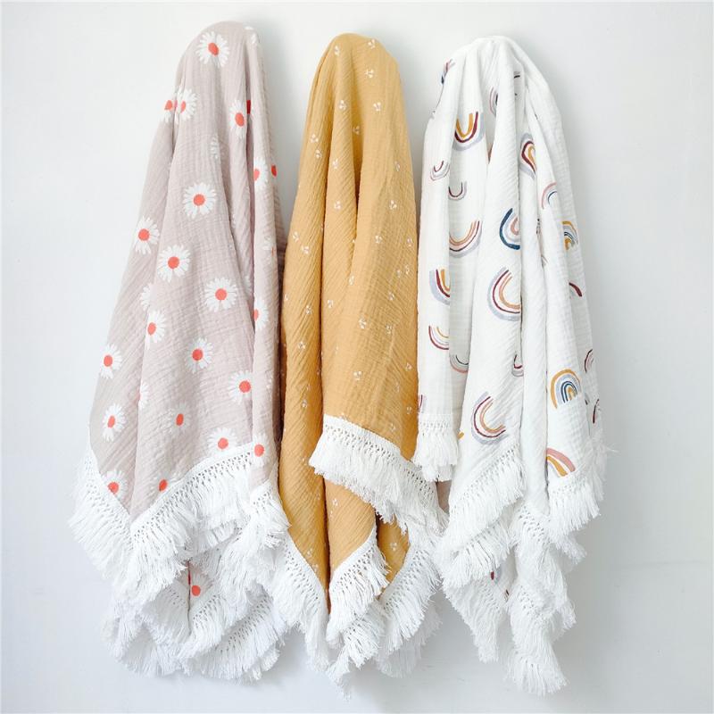 

Blankets & Swaddling Baby Printed Tassel Blanket Cotton Gauze Wrapping Towel Trolley Born Quilt Sale Child Sleep Hug, White