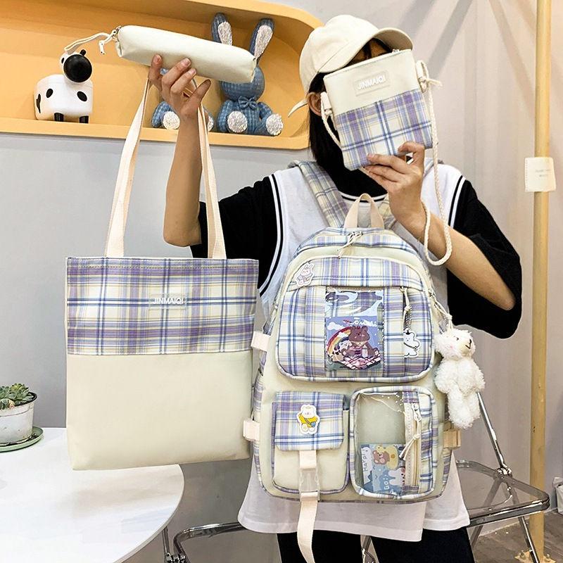 

School Bags Large Capacity Backpack College Student Nylon Casual Women Waterproof Teen Girls Schoolbag, Black
