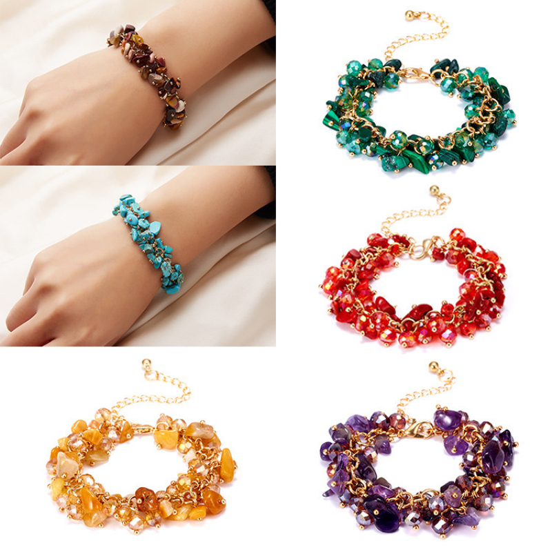 

Bohemian Style Handmade Irregular Natural Stone Strands Bracelet Colorful Crystal Beads