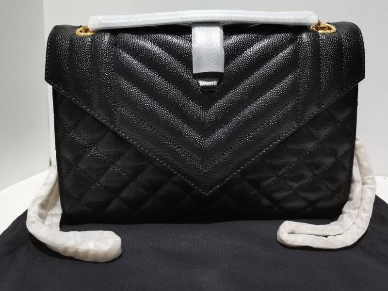 

Realfine Bags 5A 24cm Y600185 Envelope Medium Mix Matelasse Grain De Poudre Embossed Leather Handbags For Women With Dust Bag, 600185 24cm 5a_11