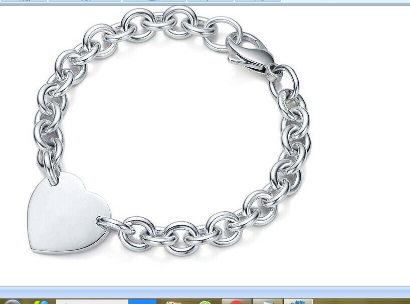 

2021 available Pendant Necklaces silver stainless steel thick chain bracelet with heart plate high quality coming blue box and dust bag