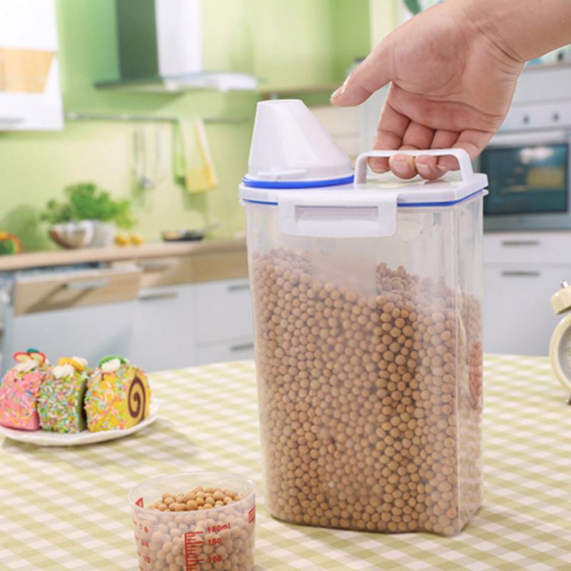 

40# Big 2l Plastic Cereal Dispenser Storage Box Kitchen Grain Rice Container With Dispensing Mouth Bottle Case For