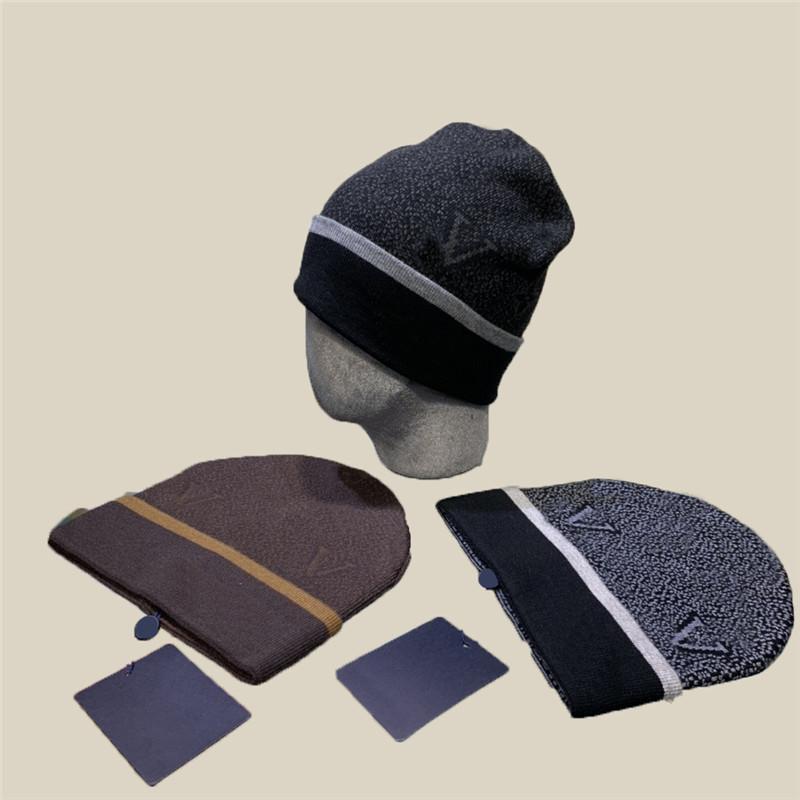 

Luxury Cashmere Knitted Caps Autumn Winter Wool Hat Letter Jacquard Unisex Beanie Men Women Warm Skull Cap, Grey