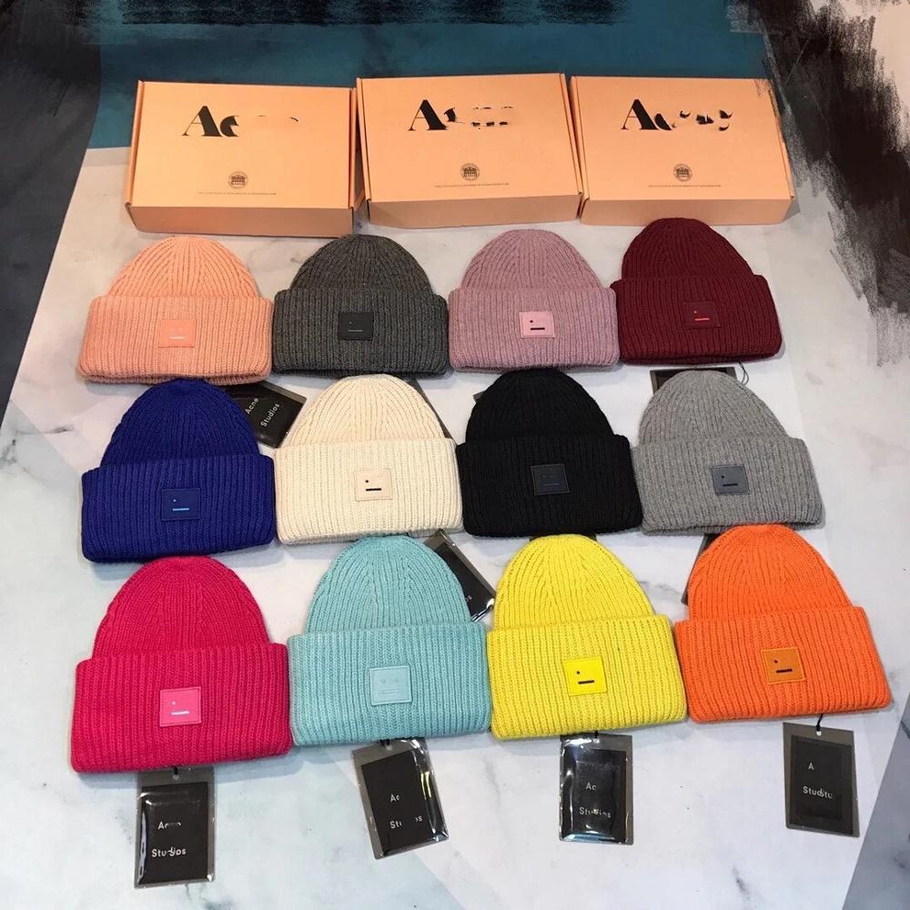 

Studios Smiling face Beanie Skull Caps knitted Cashmere Eye Warm Couple Lovers Acne Hats Tide Street Hip-hop Wool Cap Adult, Blue;gray