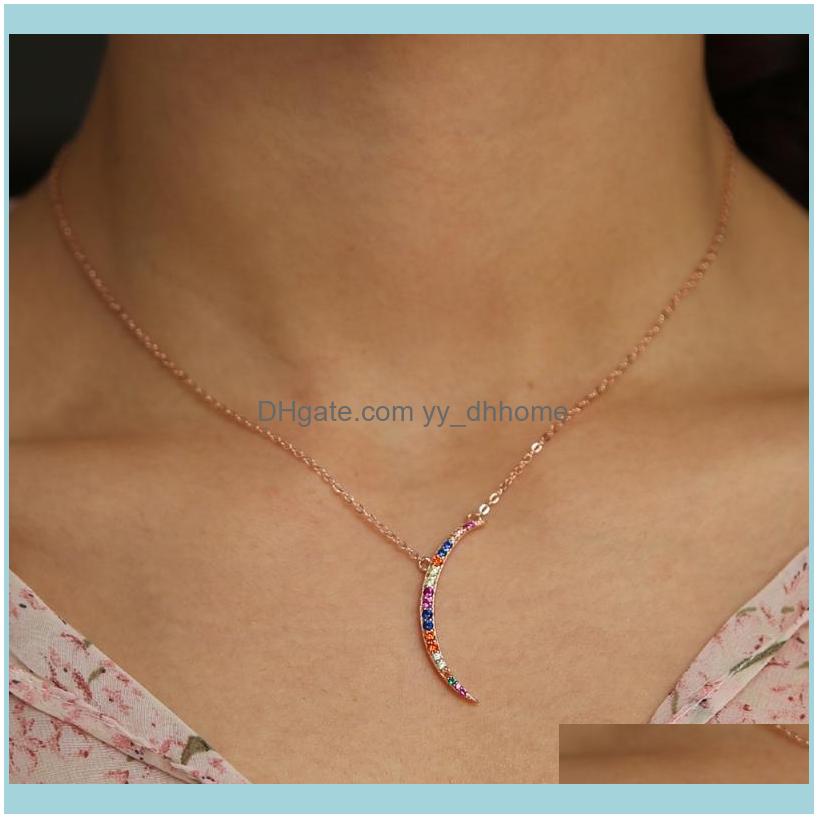 

Chains Necklaces & Pendants Jewelrychains Thin Skinny 925 Sterlilng Sier Crescent Moon Colorful Cubic Zirconia Cz Cute Lovely Girl Gift Rose