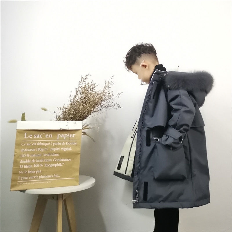 

2020 new foreign style down medium long girls' boys' middle and large children's Korean thickened jacket, Black