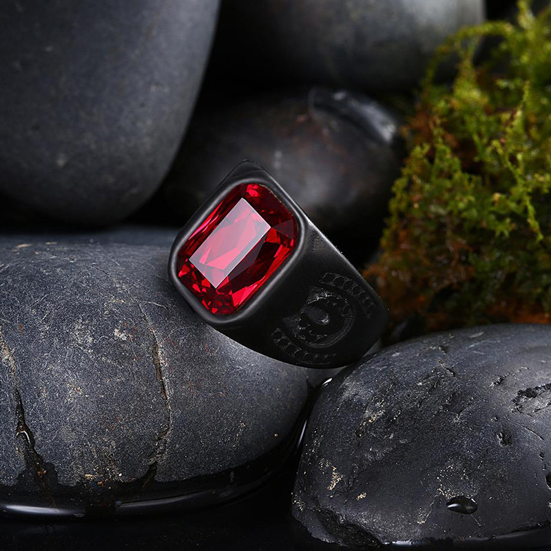 

New hot! Mens Rings Stainless Steel Jewelry Biker Rings Red Zircon Ring Men's Fashion Dance Black Rings Jewelry Accessories, Silver