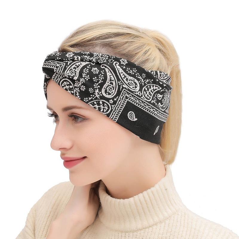 

Hair Accessories 2021 Bohemian Style Ladies Headband European And American Printing Cross 6 Colors