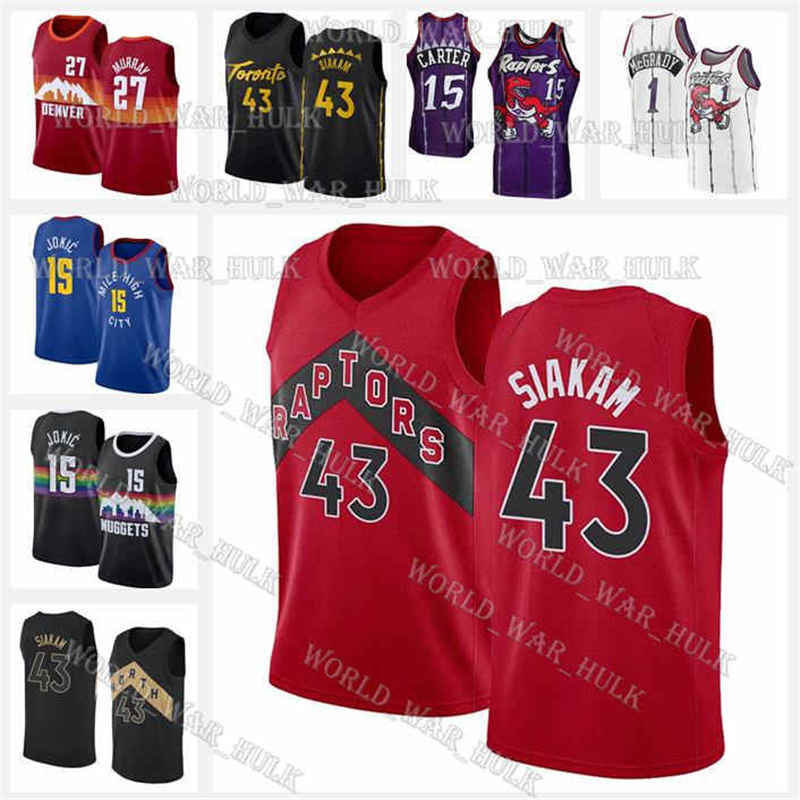 

Mens Toronto Raptor Pascal 43 Siakam Vince 15 Carter Jokic Jamal Murray Nikola Tracy McGrady Denver Nuggets Basketball Jersey, Black;red