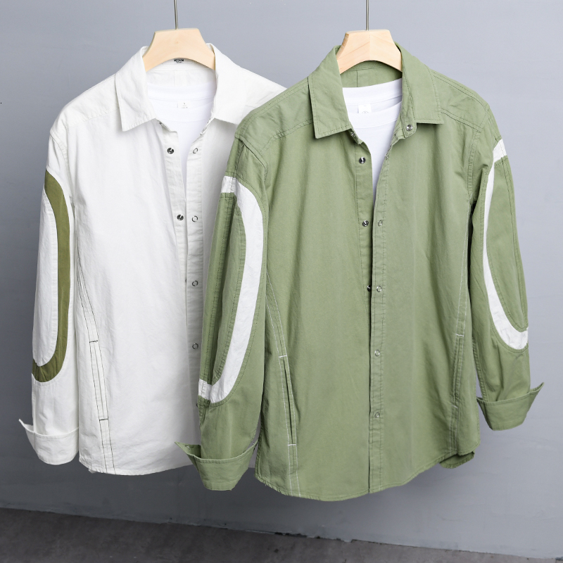 

2021 New Nova Primavera Manga Longa Marca Casual Masculina Camisas Verdes Para Na Moda Confortvel Camisa Dos Homens Camsia Ezfv, White