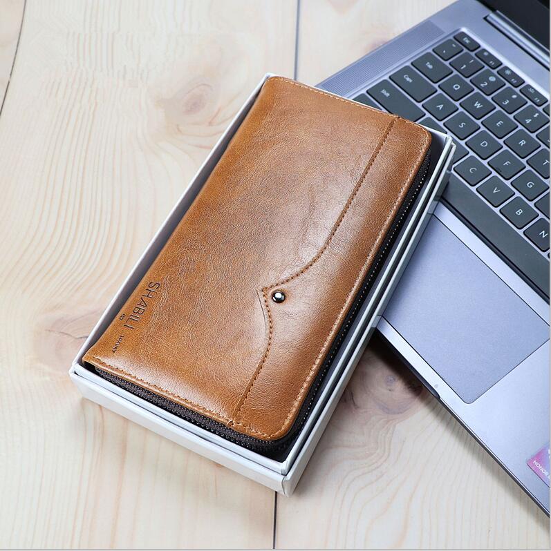 

wholesale mens handbag businesss Joker wallets casual leathers mobile phone bag business large zipper leather fashion men wallet, Deep brown(boutique box)