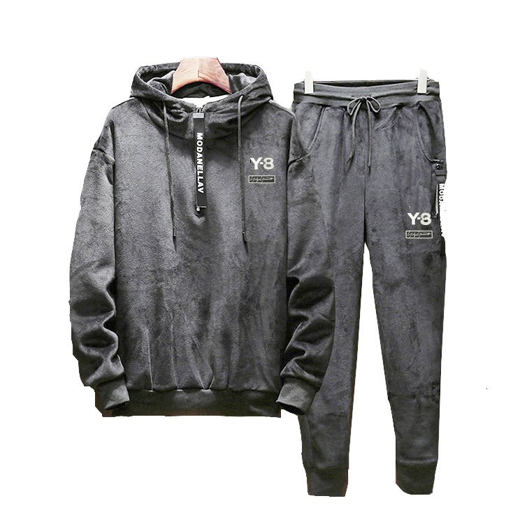 

men's tracksuits casual velvet hoodie, jacket and pants for gym sports practice, print e34 f2pk, Gray