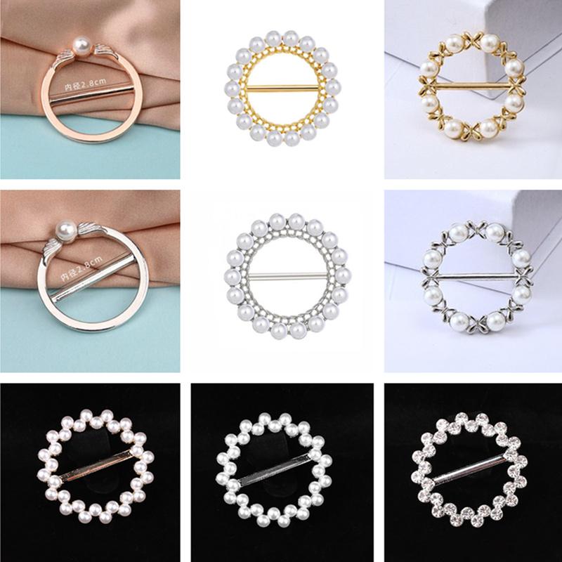 

Pins, Brooches Round Pearl Rhinestone Brooch Women's Elegant Clothing Shawl Scarf Buckle Pins Jewelry T-shirt Corner Knotted Buckles