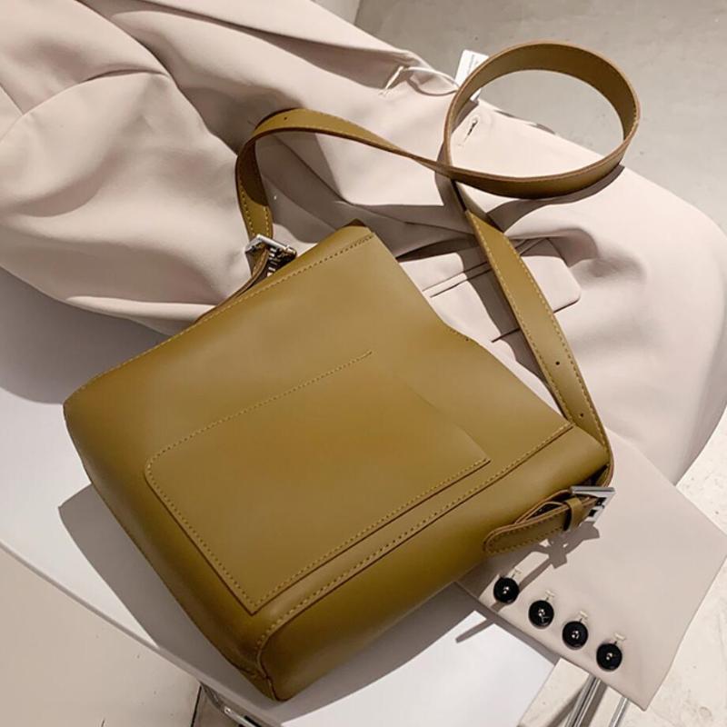 

Vintage Solid color Bucket bag 2021 Fashion New High quality PU Leather Women's Designer Handbag Travel Shoulder Messenger Bag, Black