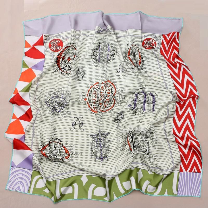 

Scarves 35" Large Square 100% Twill Silk Scarf Hijab Head High Quality Birthday Gifts For Women