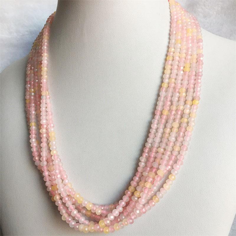 

Chains Small 3*4MM Faceted Pink Yellow Blue Morganite Jade Necklace For Women Natural Stone Beaded Gem Choker Collares Abacus Jewelry, Silver
