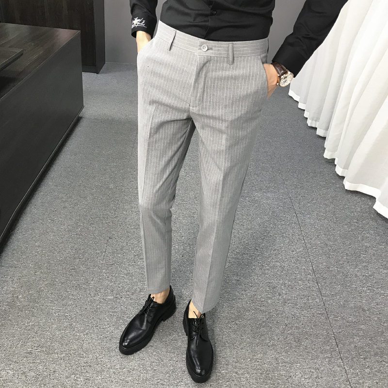 

New Spring Summer Simple Striped Suit Pants Men Clothing 2021 High Quality Business Formal Wear Casual Office Trousers Hot Sale 36 3e9u, Black