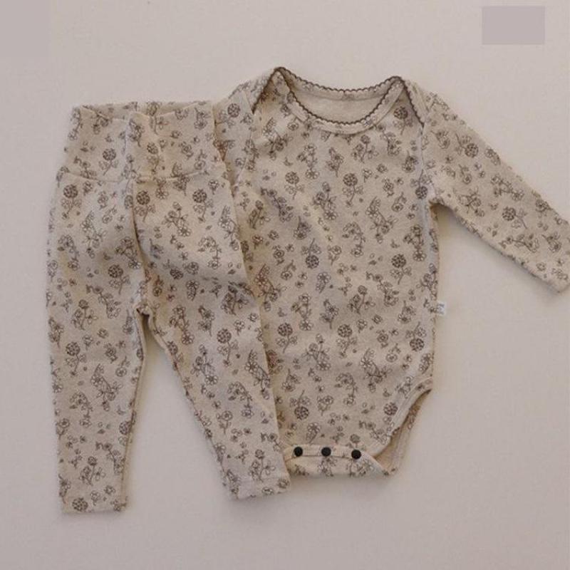 

Clothing Sets 2021 Fashion Floral Baby Girl Bodysuit + Leggings 2pcs Clothes Set Autumn Long Sleeve Girls Toddler Tracksuit Kids Suit, Gray tops pants set