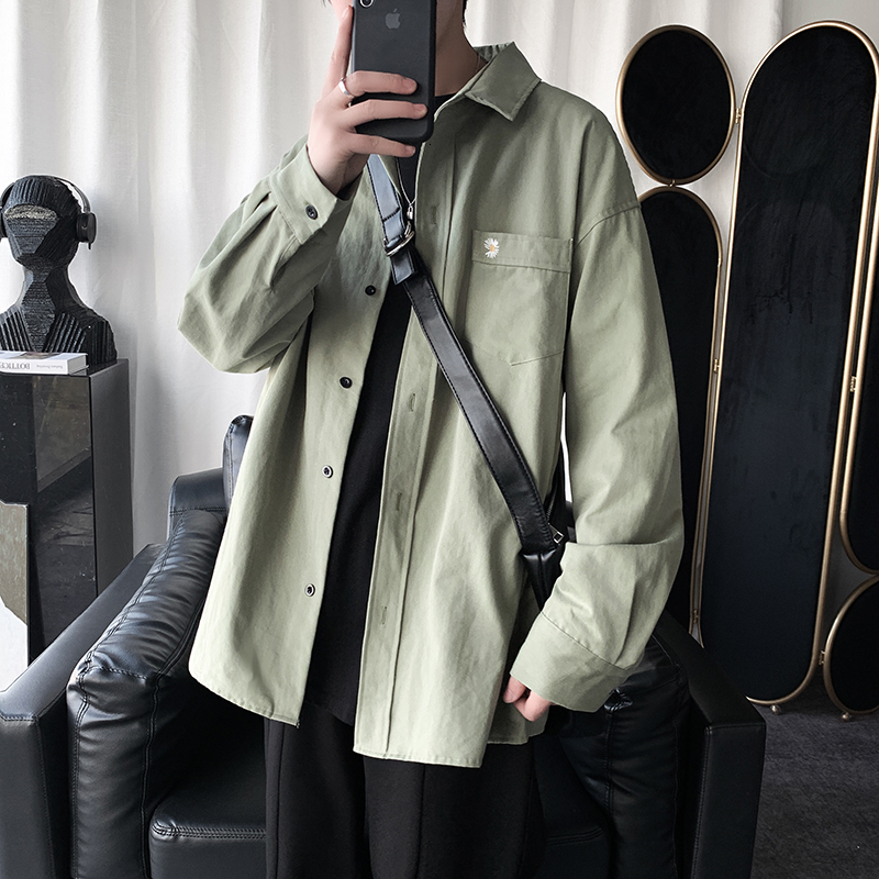 

2021 New Men's Long Sleeve Hawaiian Embroidery Leisure School Wind Shirt Loose Coat French Cuff Shirts Camisa Masculina S-3xl 3qzq, Light gray