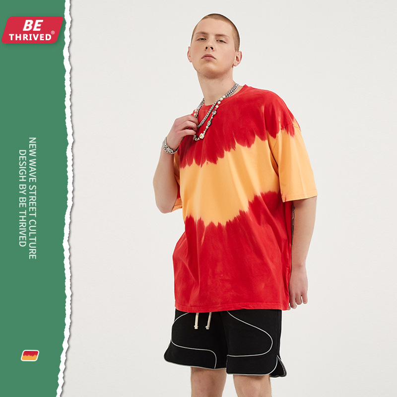 

be menswear | 2021 summer sunset color tie dye short sve new school fashion t-shirt, White;black