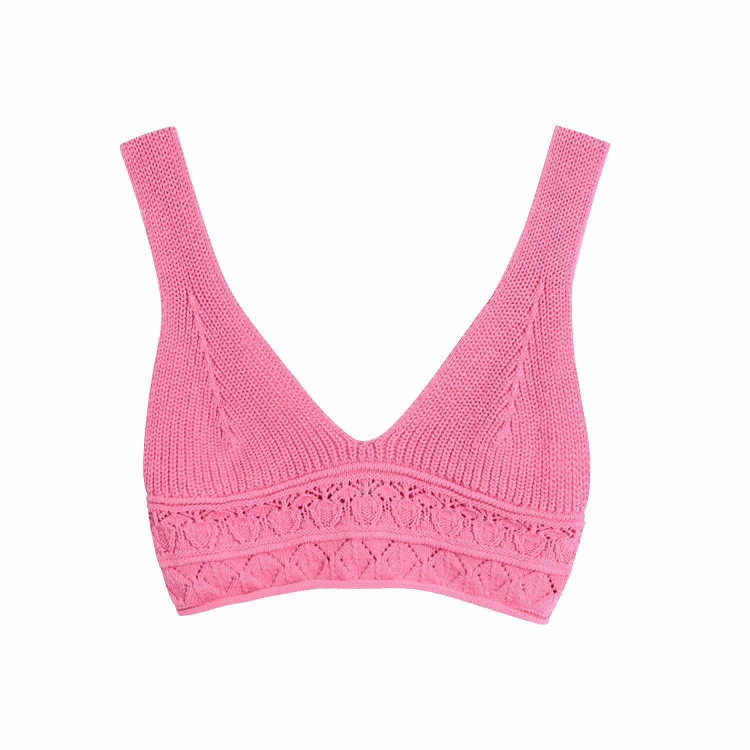 

Women Fashion Knitted Crop Top Chic Lady Corset Vintage Knitted Camisole Casual Woman y2k Tops Summer 210709, Pink