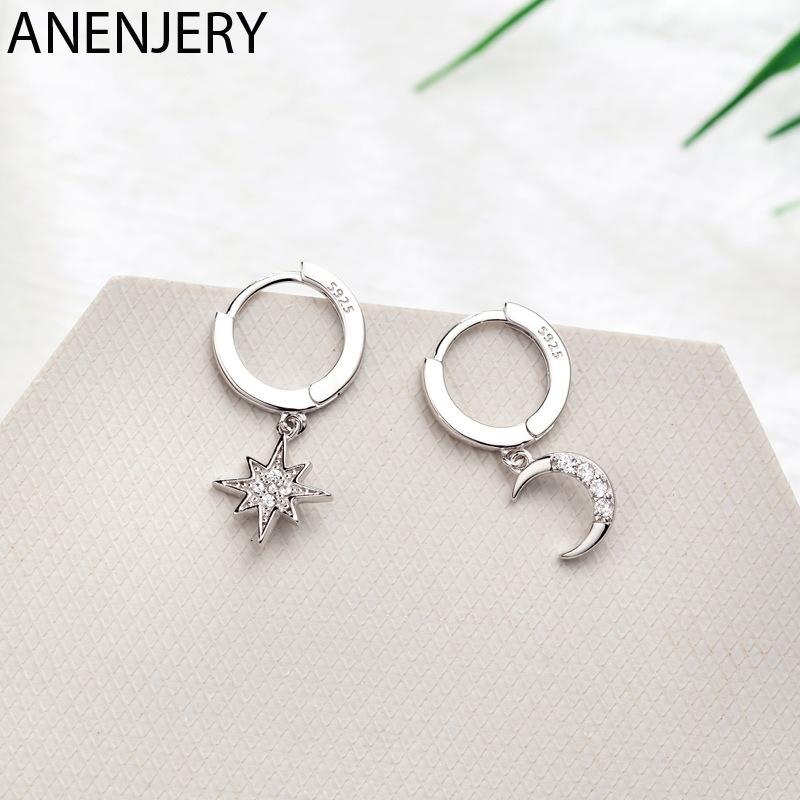 

Hoop & Huggie 925 Sterling Silver Fashion Zircon Moon Star Earrings For Women 2021 Christmas Gifts Jewelry S-E1360