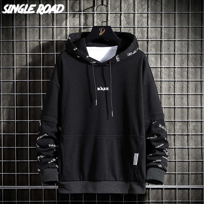 

Single Road Mens Hoodies Men 2021 Patchwork Techwear Sweatshirt Japanese Streetwear Harajuku Hip Hop Oversized Black Hoodie Men H0828, White hoodie men