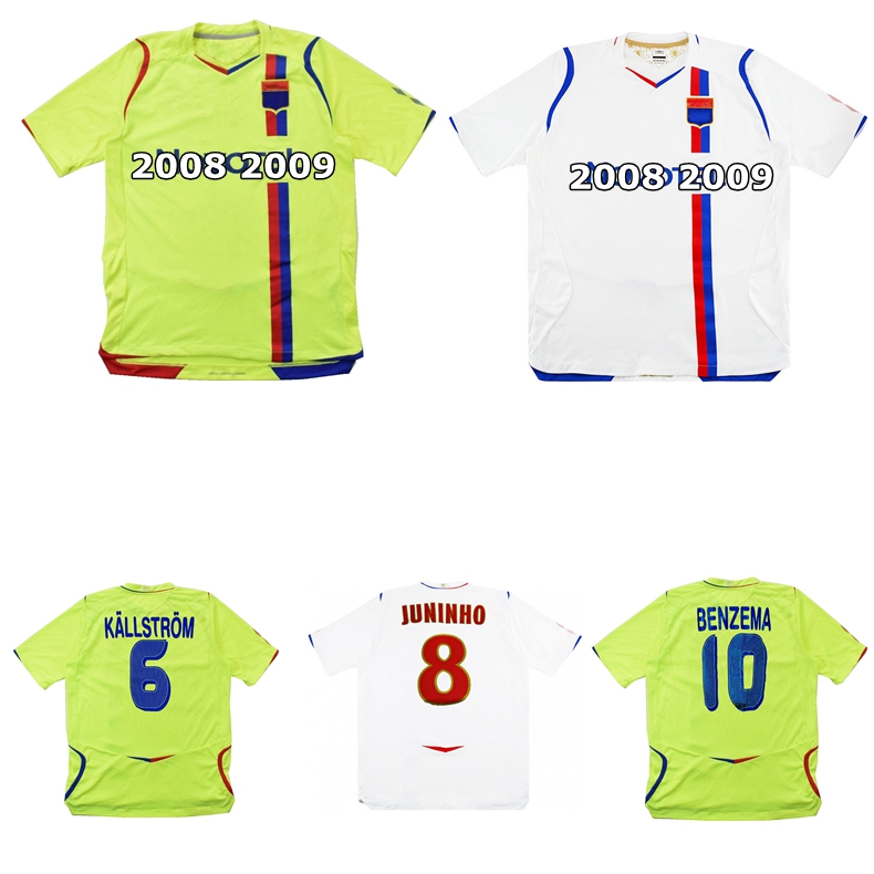 

2008 2009 Lyon retro soccer jersey home 08 09 Juninho Benzema Grosso Govou Cris Lacazette Pjanic Toulalan vintage classic football shirt, European jersey