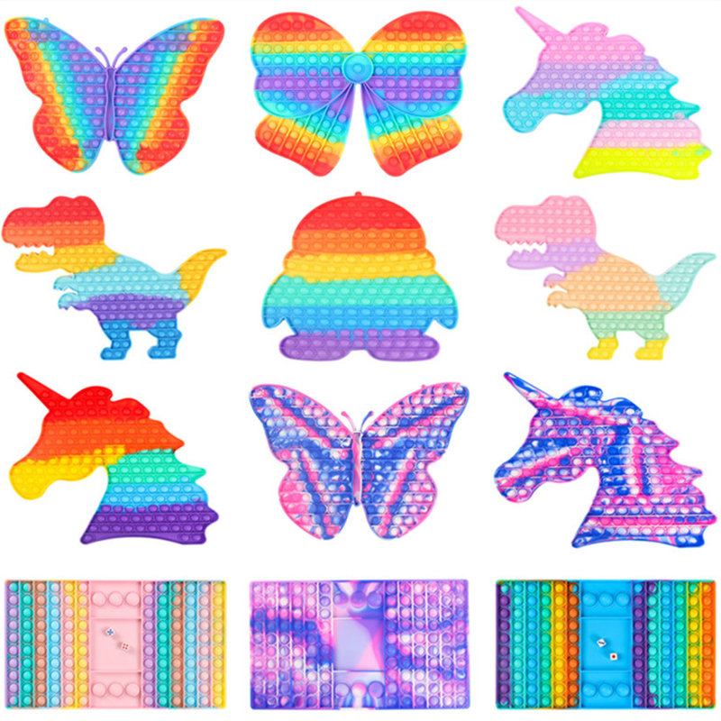 

30cm Big Fidget Toys Push Bubble Board Game Favor Unicorn Dinosaur Butterfly Shape Sensory Puzzles Pop Bubbles Giant Large Size Decompression Toy Christmas