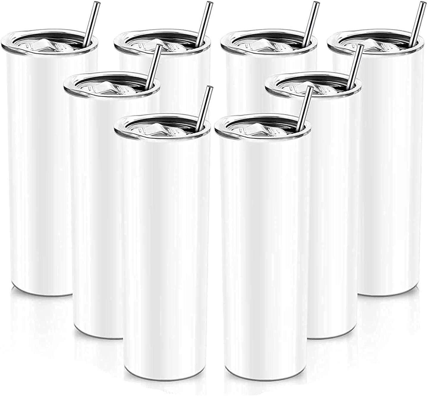 

US Stock Sublimation Tumblers 20 Oz Skinny Stainless Steel Straight Blank Mugs ,white Tumbler with Lid and Straw for Heat Transfer DIY Gift Coffee Beverages, 1 lot =1 cup+1 plastic straw+1 lid