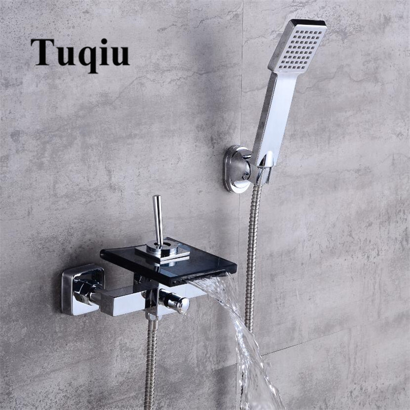 

2021 New Set Wall Mounted Chrome Waterfall Bathtub Faucet, Cold Hot Bath and Shower Mixer Tap Brass Bathroom Faucet Kwa8